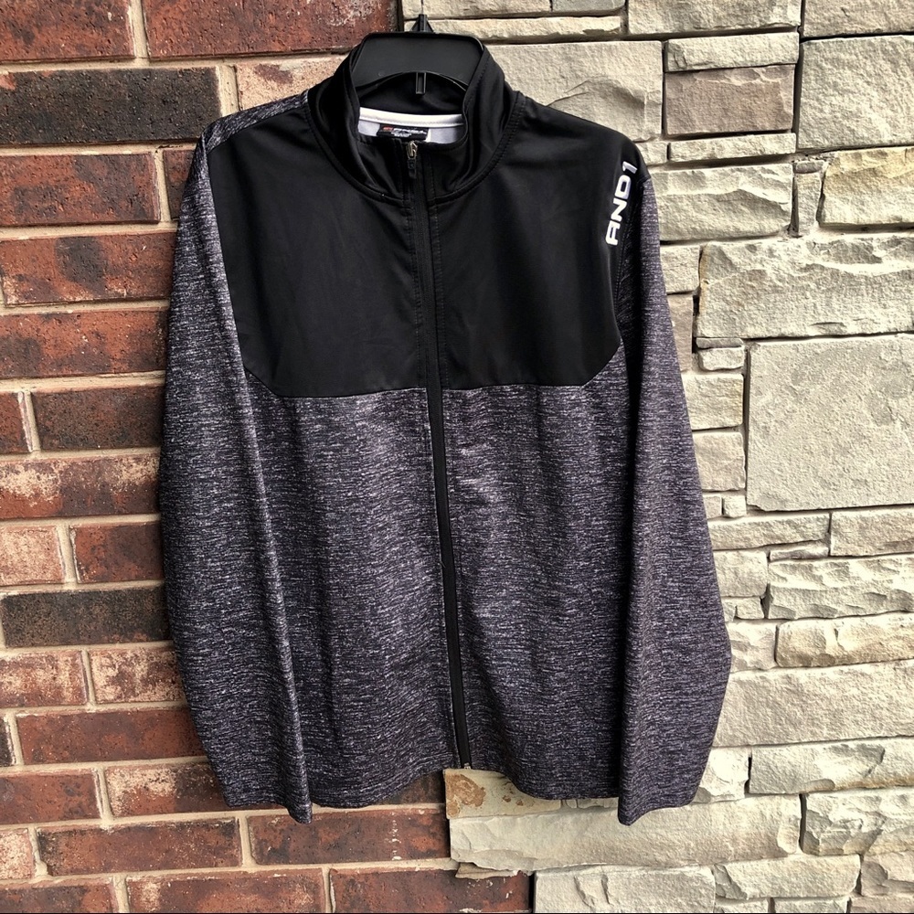 And1 Black White Marble Zip Lightwt Jacket Men L